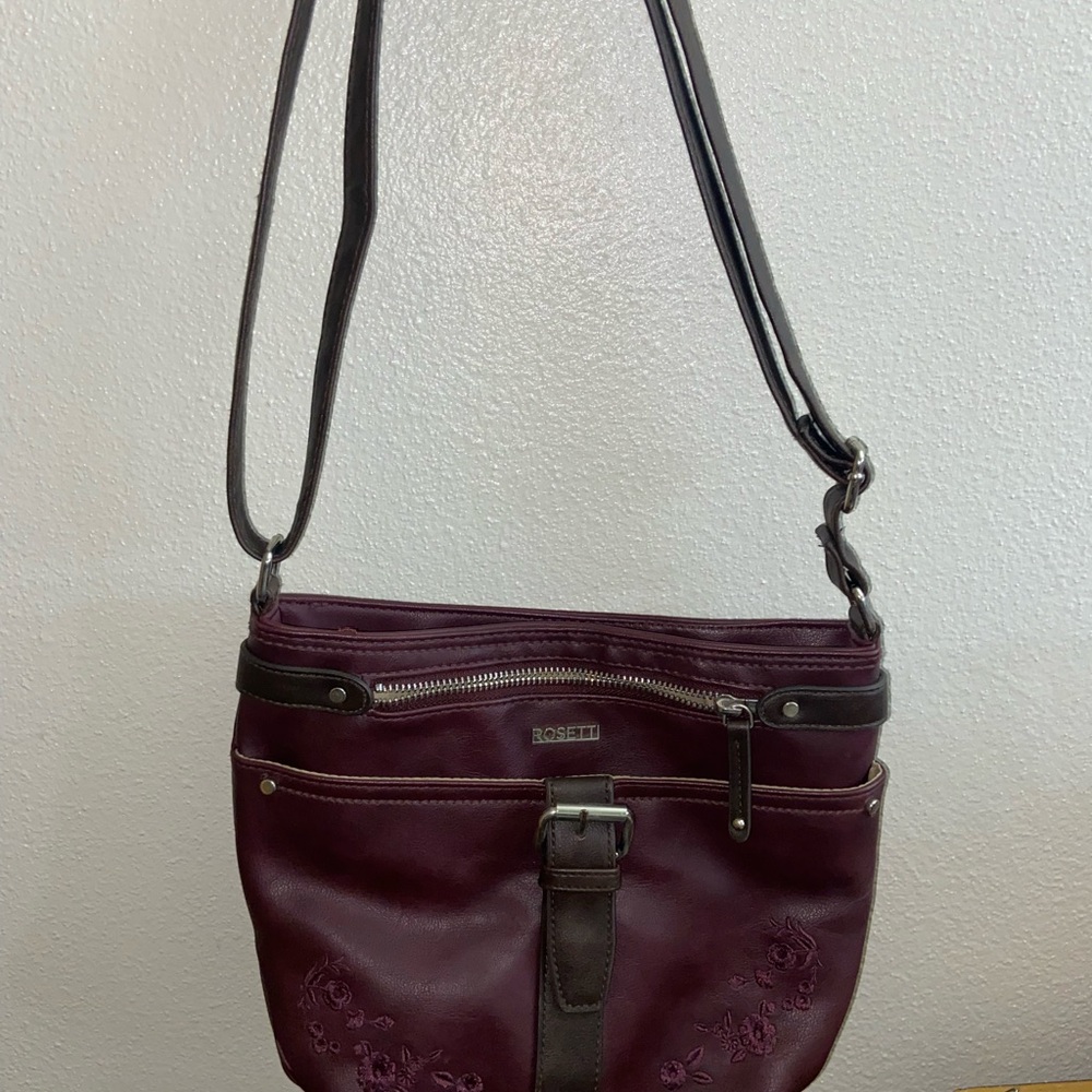 Rosetti Burgundy Crossbody Bag with Floral Detail
